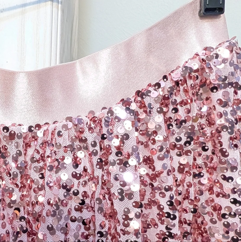 Pink Sequin Bubble Hem Mini Skirt Large Coquette Party Birthday NWT
